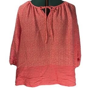 Kim Rodgers Sheer V-neck Elastic Wrist Pink and White Size Large Petite